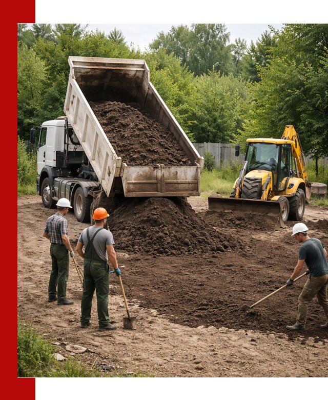 Доставка и укладка грунта для выравнивания участка в Кандалакше