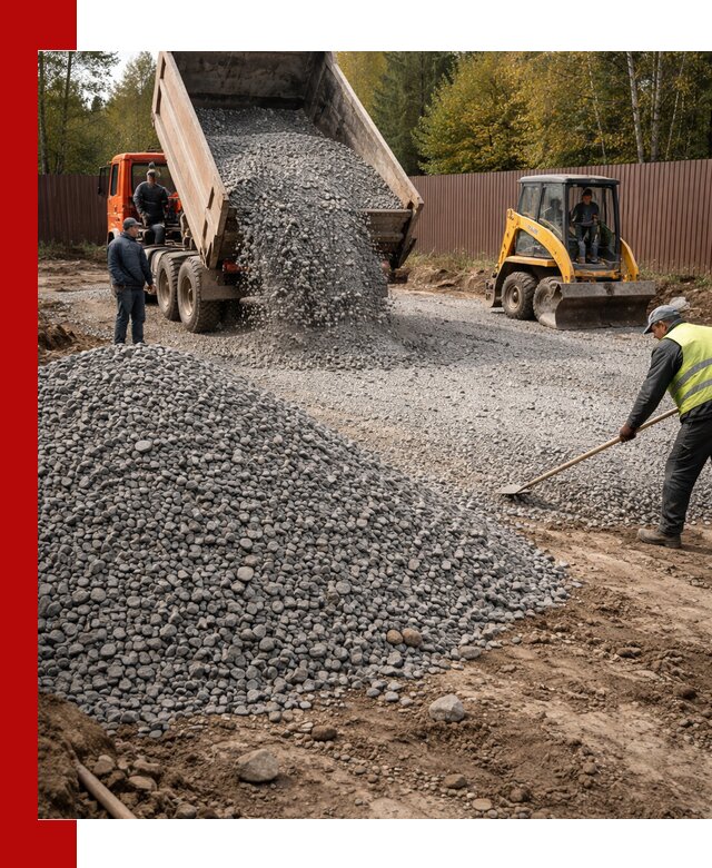 Отсыпка участка щебнем с доставкой и уплотнением в Кандалакше