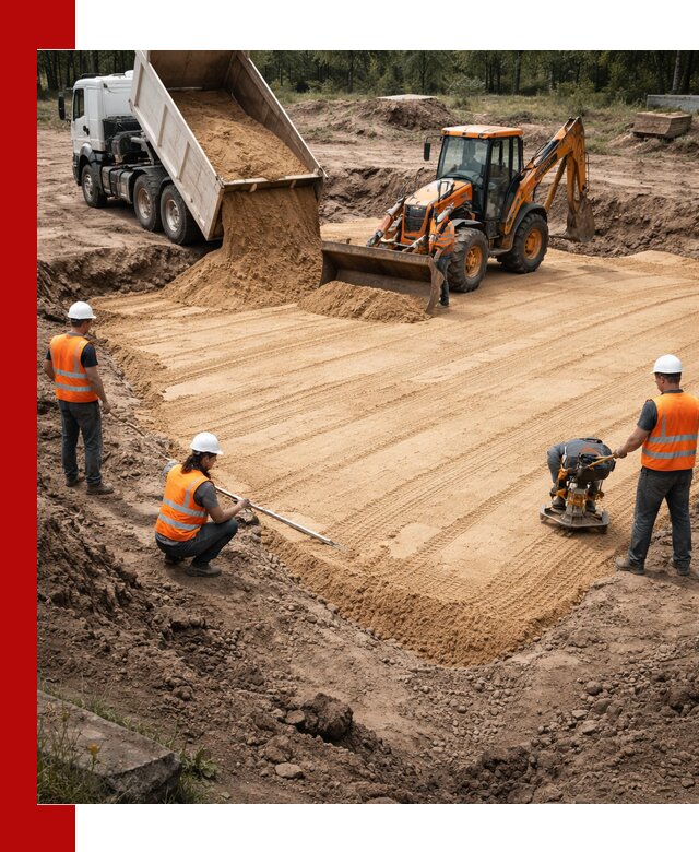 Устройство песчаной подушки для фундаментов и дорог в Кандалакше